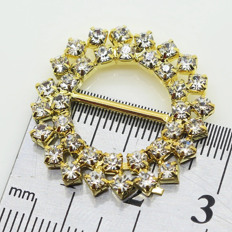 wholesale gold diamante rhinestone buckles for invitation ribbon slider