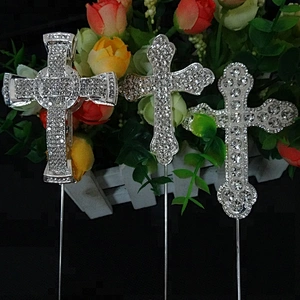 various styles Floral Stick rhinestone CROSS CAKE TOPPER