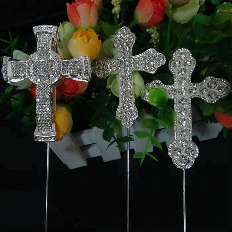 various styles Floral Stick rhinestone CROSS CAKE TOPPER