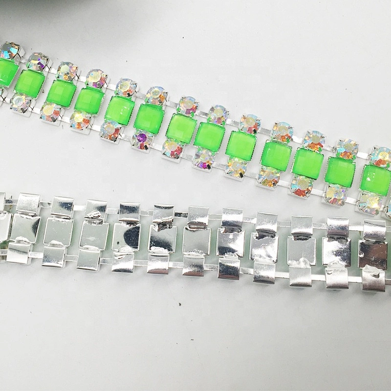 New product 2020 handmade delicately rhinestone thread trims setting peridot resin stone trimming chain