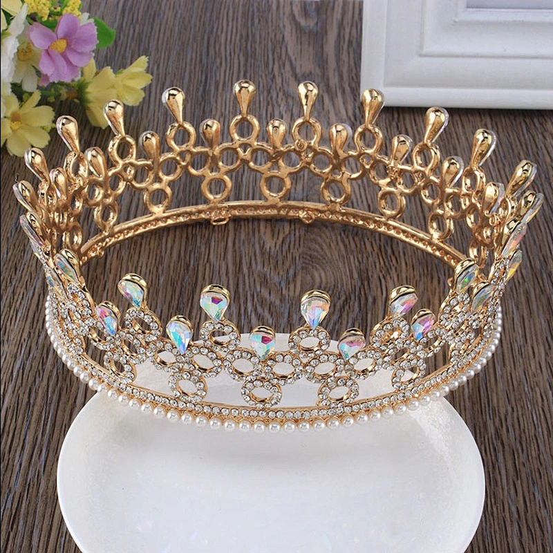 European Jewelry  Princess Bridal Round full round rhinestone pageant Crown for Wedding Prom