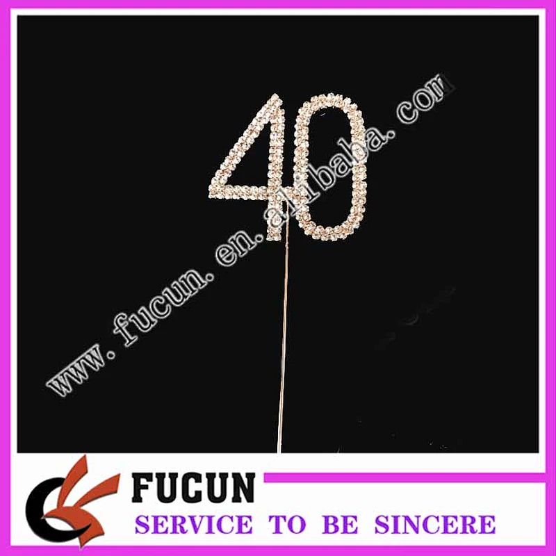 Hot products rose gold plating rhinestone number Cake Topper for birthday wholesale
