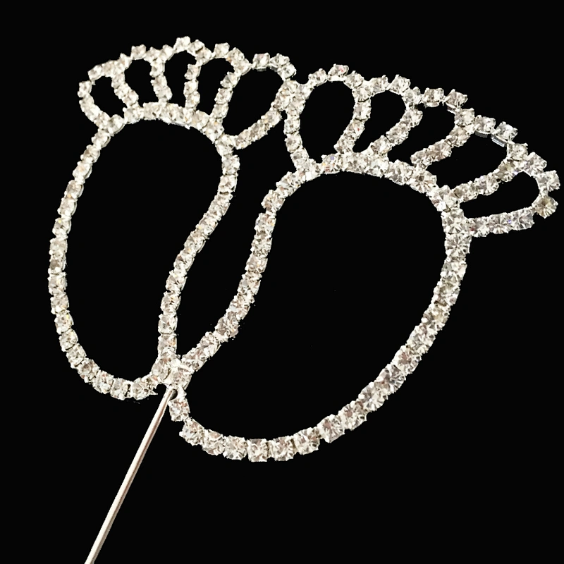wholesale lovely diamante cake topper baby born baby coming footprint cake topper
