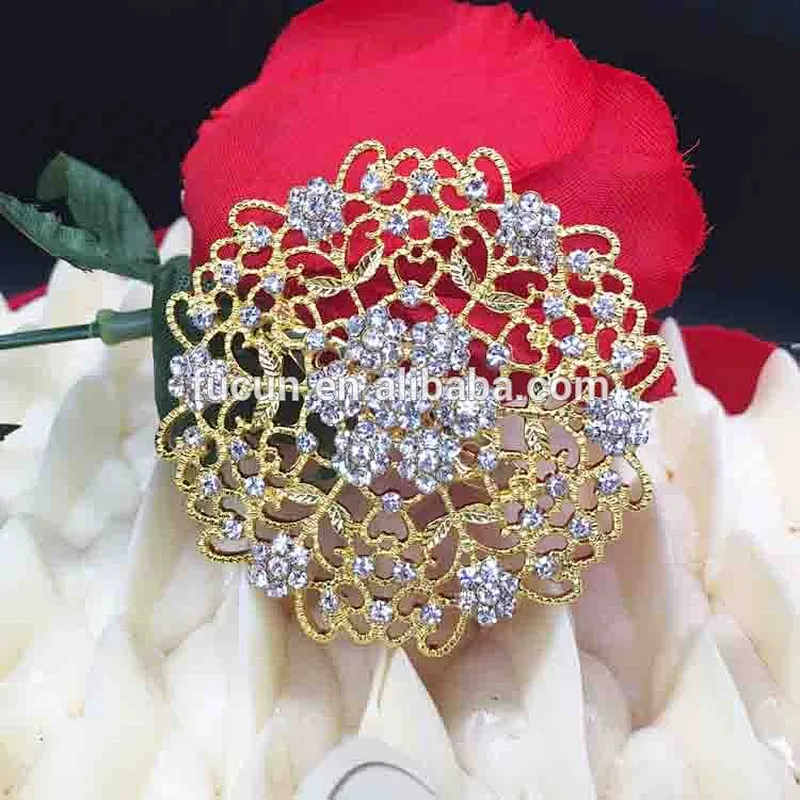 Factory wholesale hot sale gold jewelry crystal bridal wedding rhinestone brooch