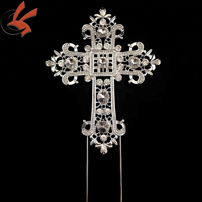 Cross Rhinestone Crystal Silver Cake Decoration Topper For Wedding