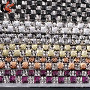 2019 new sparklyl rainbow square glass rhinestone mesh heat transfer rhinestone mesh