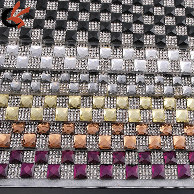 2019 new sparklyl rainbow square glass rhinestone mesh heat transfer rhinestone mesh