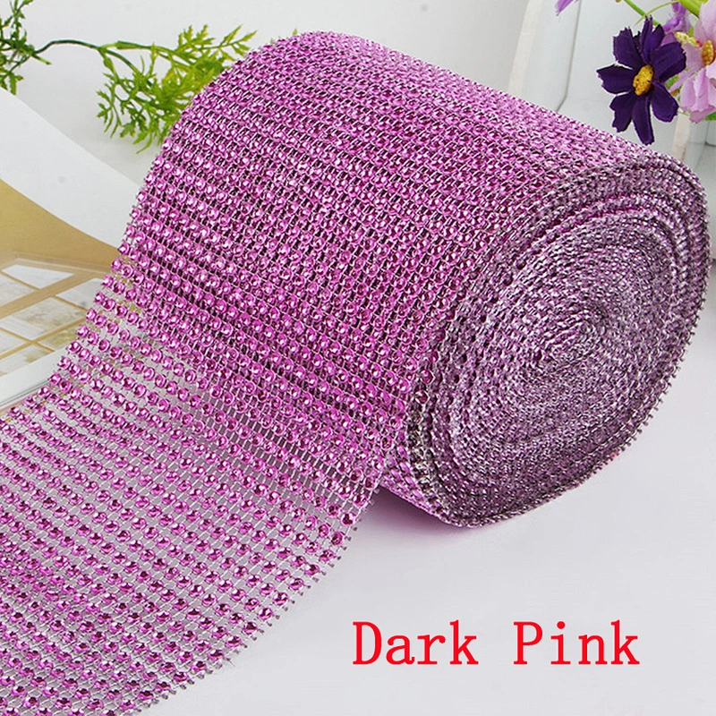 Party Supplier 24 Row Plastic Rhinestone Mesh Ribbon Roll for Cake Wedding Birthday Decor