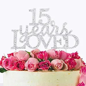 shinning crystal style  15 years loved cake topper  silver