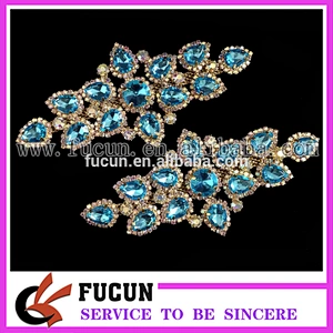 Gold base crystal beaded motif rhinestone applique for bridal