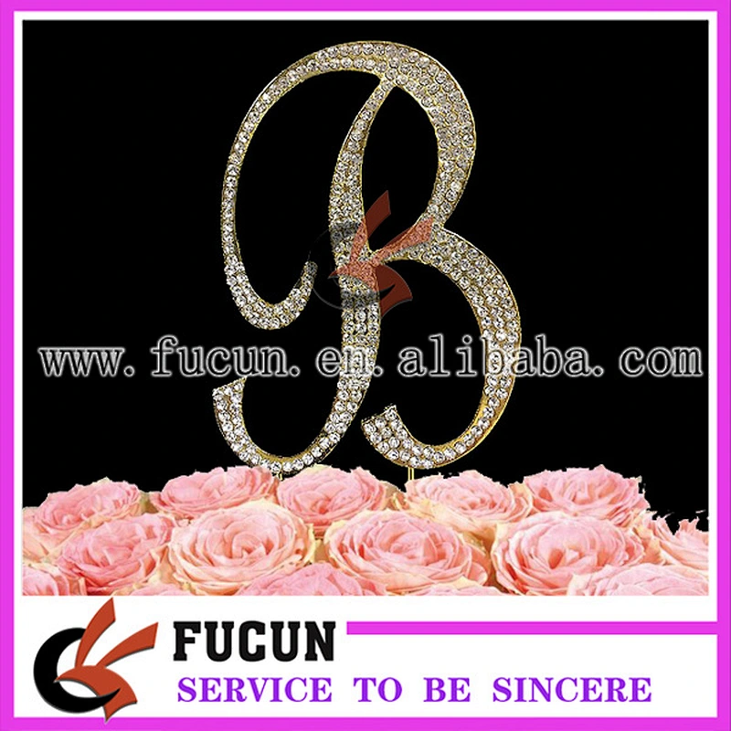 China Wholesale Gold Or Silver Frozen Wedding Favors Letter Rhinestone Cake Toppers