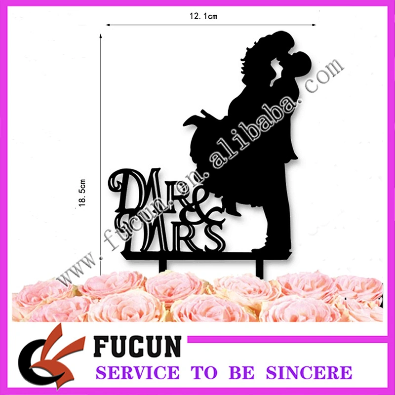 wholesale Event party Unique design double heart wedding souvenirs black acrylic cake topper