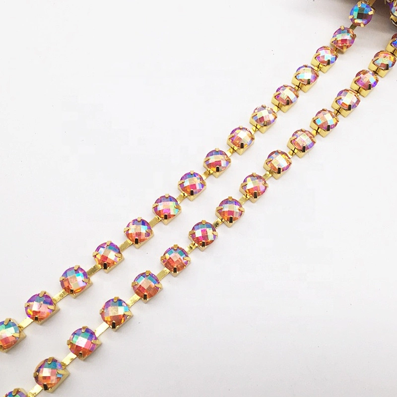 Wholesale Price New Design Cut Facets SS28 SS34 Resin Rhinestone Cup Chain