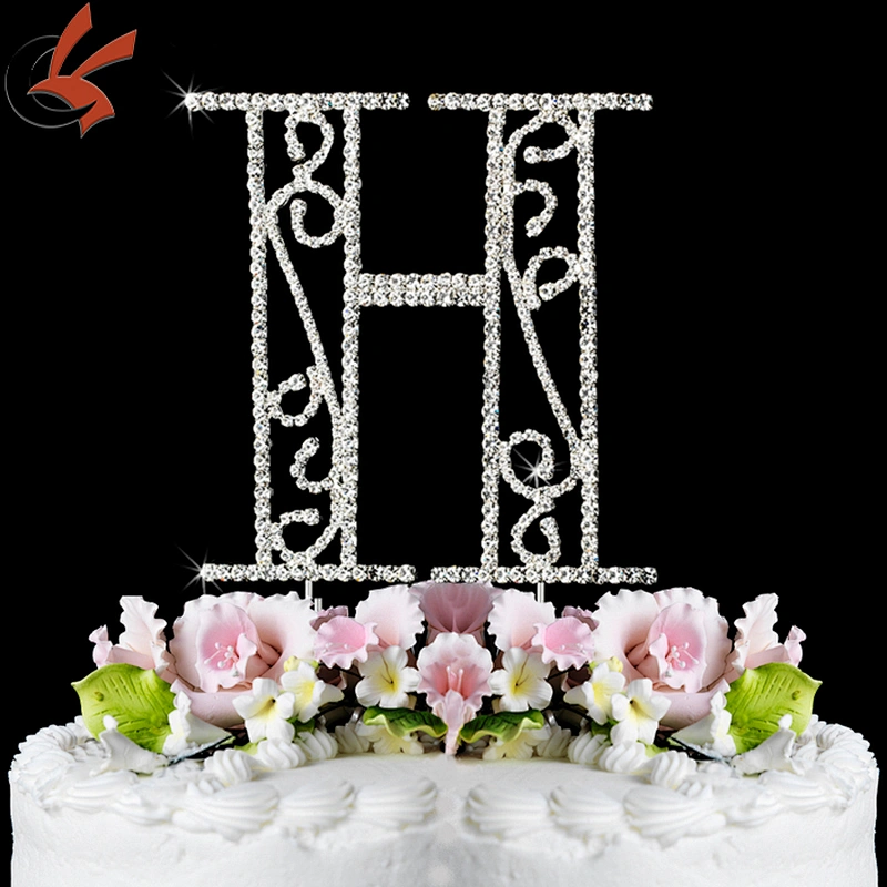 letter H rhinestone monogram wedding cake topper