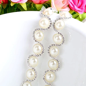 Wholesale white pearl trimming for garment, rhinestone beads apparel trimming