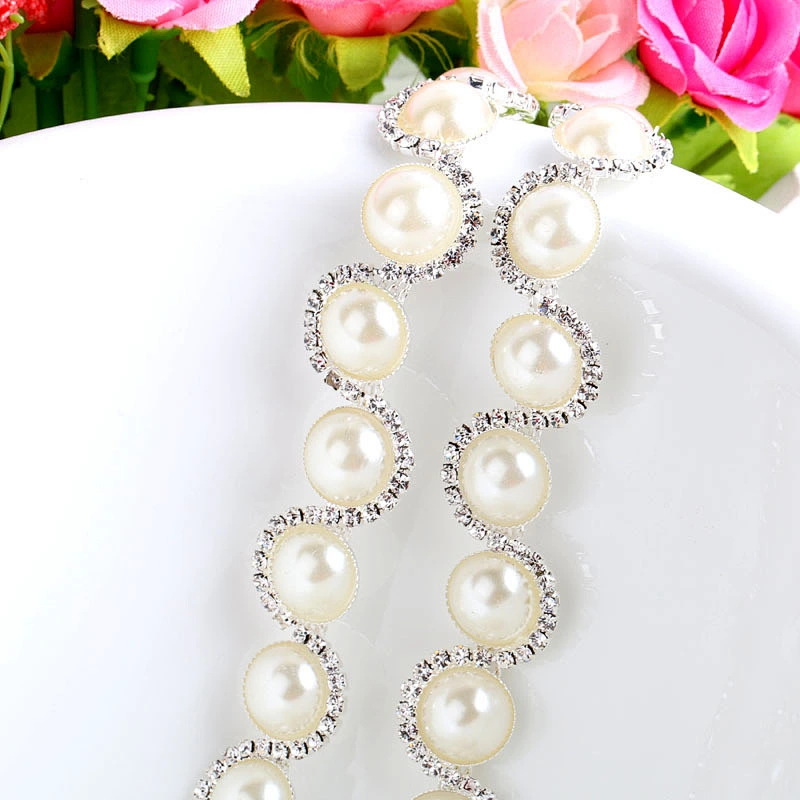 Wholesale white pearl trimming for garment, rhinestone beads apparel trimming