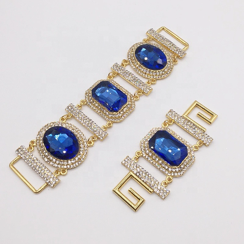 Unique design gold plated decorative blue glass rhinestone jewelry bikini connectors
