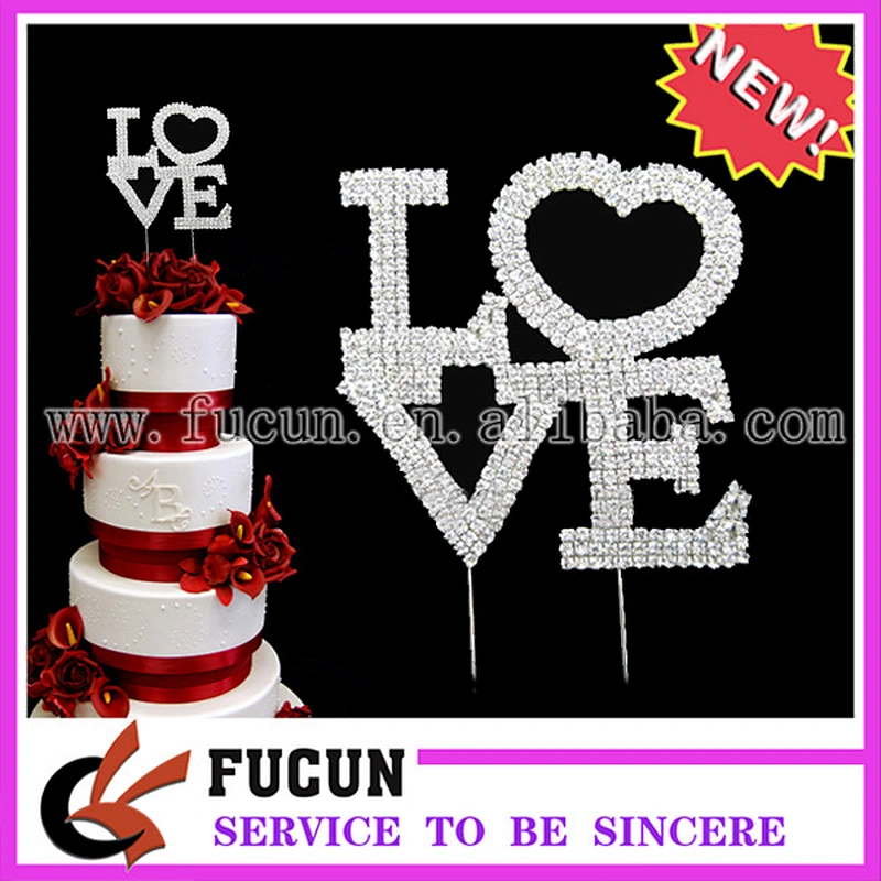 decorative valentine day rhinestone picks LOVE Cake topper