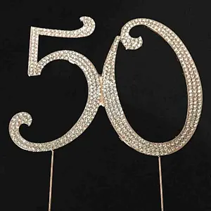 fashion hot sale Rose gold plating Number 50 rhinestone cake topper for birthday decoration
