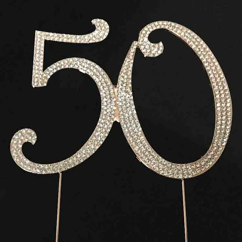 fashion hot sale Rose gold plating Number 50 rhinestone cake topper for birthday decoration
