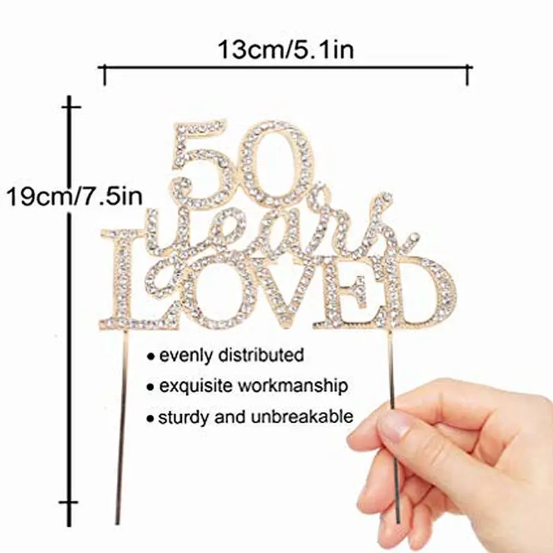 Sparkling gold crystal Rhinestone Cake Topper for Anniversary