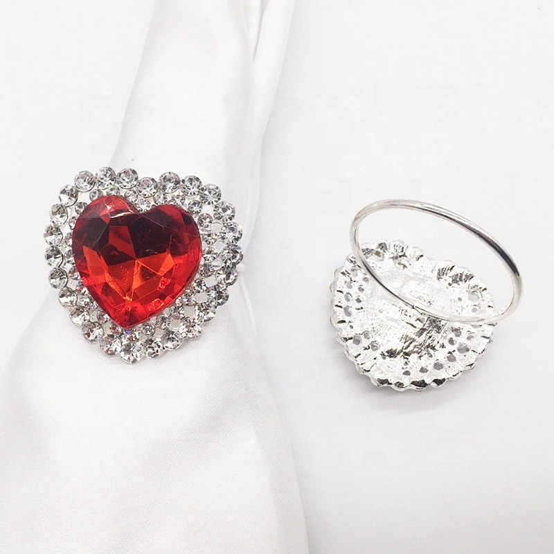 Red heart diamond acrylic bling stone napkin ring wholesale napkin holder for wedding decors