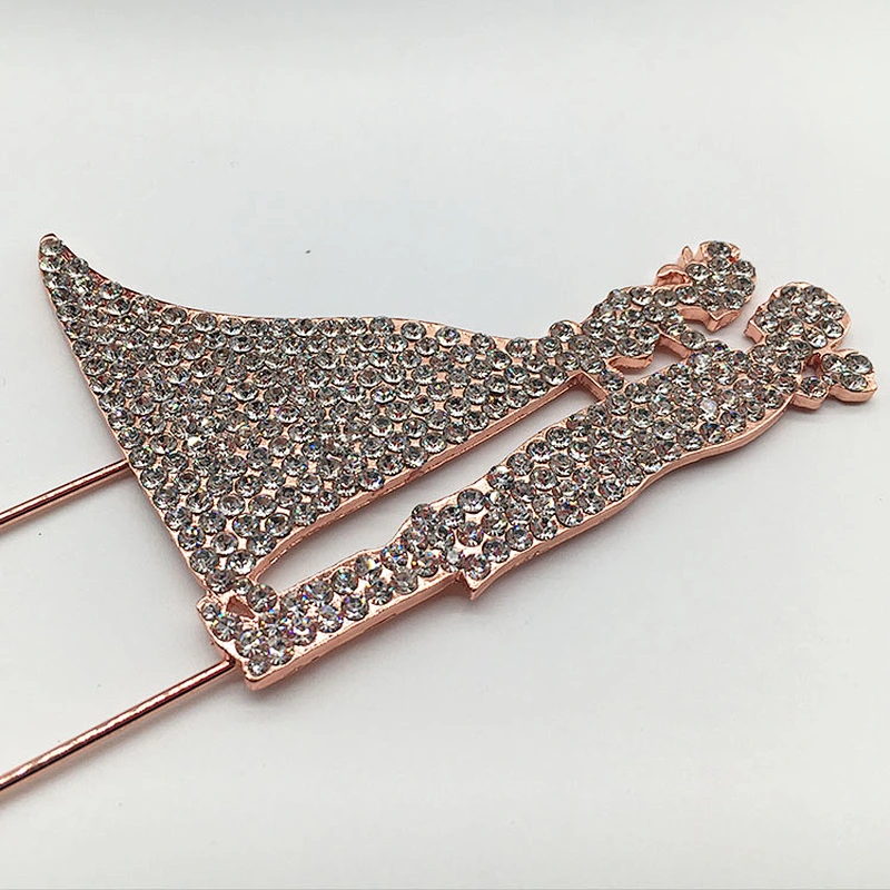 Fashion Rose gold plating couple style wedding decorations crystal cake topper 2018