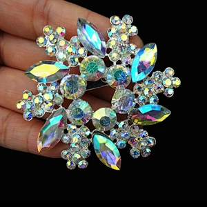 55mm Handmade Wholesale DIY Crystal AB Wreath Rhinestone Floral Bouquet Brooch Pin