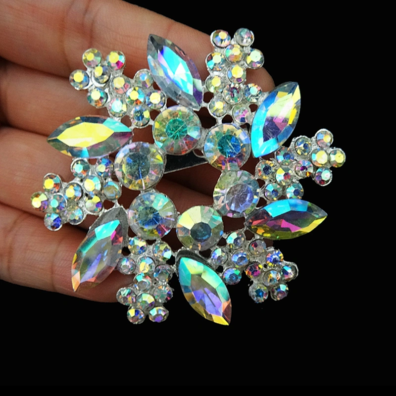 55mm Handmade Wholesale DIY Crystal AB Wreath Rhinestone Floral Bouquet Brooch Pin