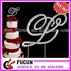 Silver Letter Initial Monogram Wedding Cake Topper in Crystal Rhinestone Covered