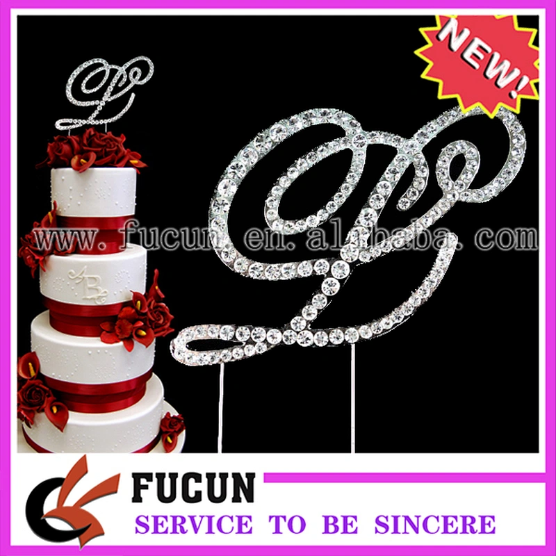 Silver Letter Initial Monogram Wedding Cake Topper in Crystal Rhinestone Covered