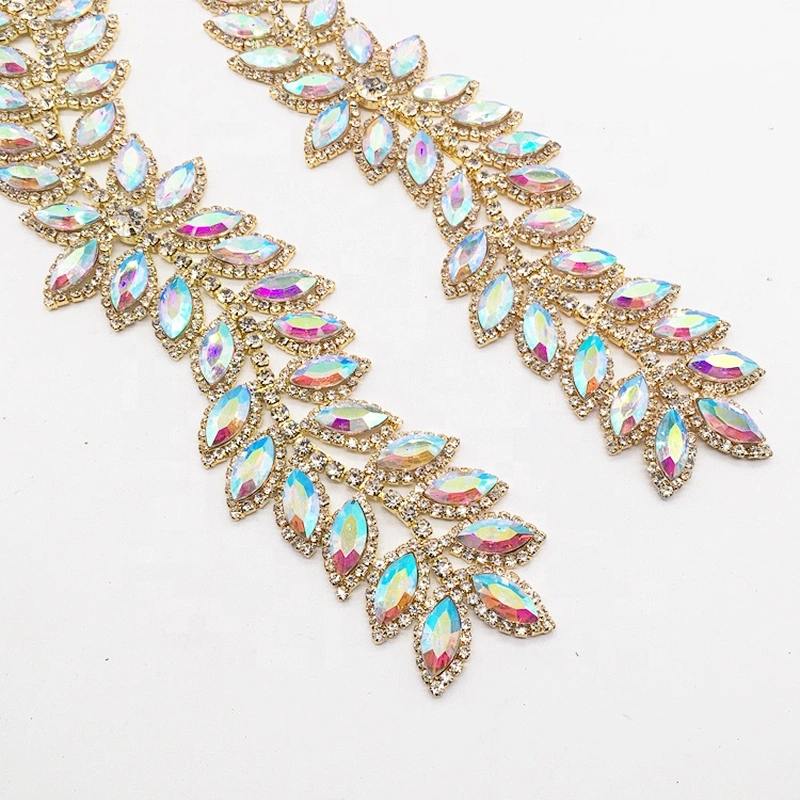Wholesale colorful AB bridal rhinestone crystal wedding flat back bridal belt trimming applique