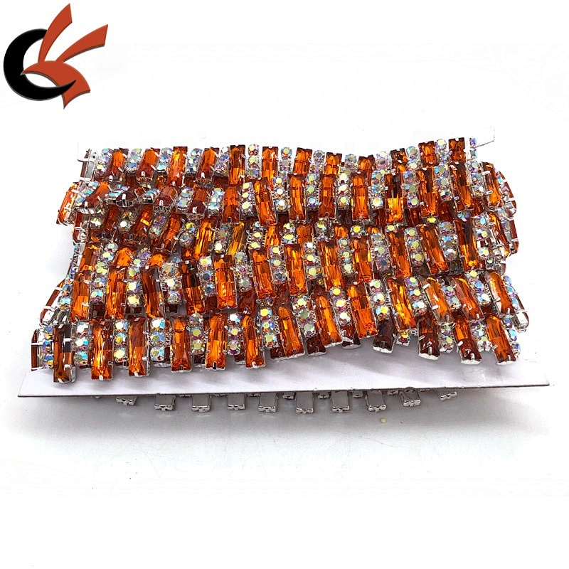 Costume Applique Orange crystal rhinestone golden Trimming chain