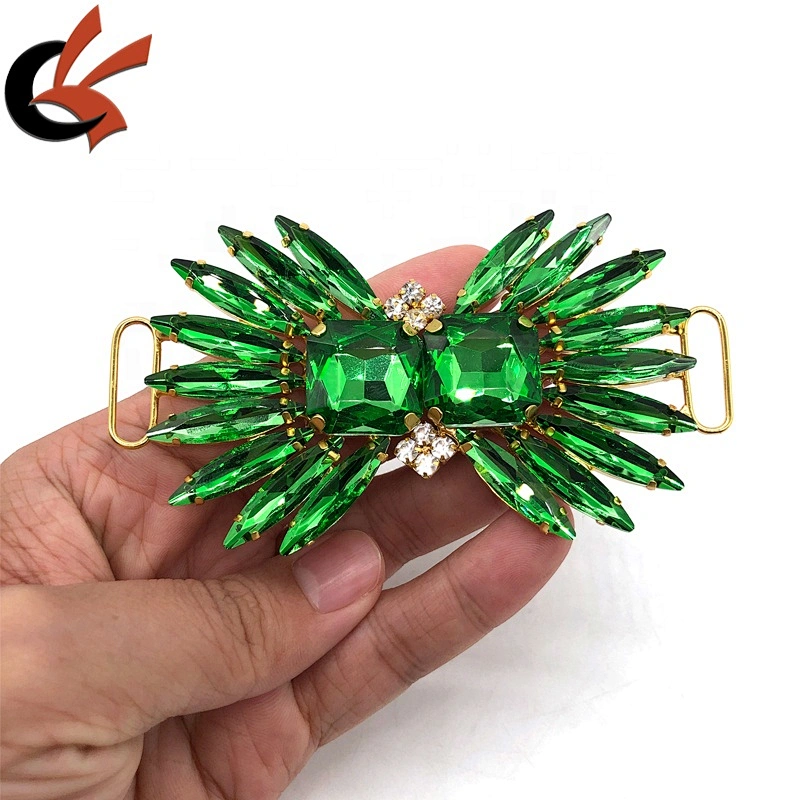 Costume buckles Green gold color diamante bikini connectors
