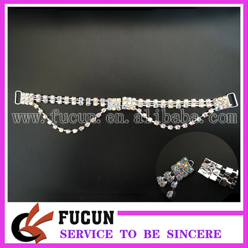 wholesale stunning 2 pc set D shape AB clear rhinestone back connector for bikini