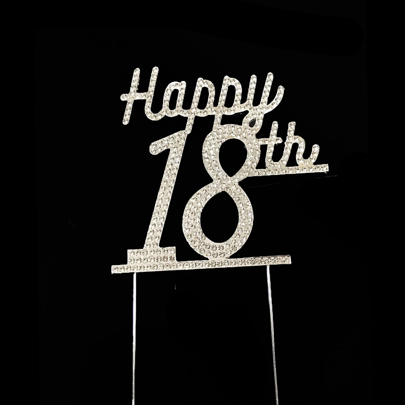 party supplies silver plated metal alloyed happy 18th birthday rhinestone cake topper for cake decoration