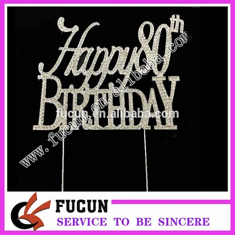 party supplies party favor happy 80th birthday rhinestone cake topper for party decoration