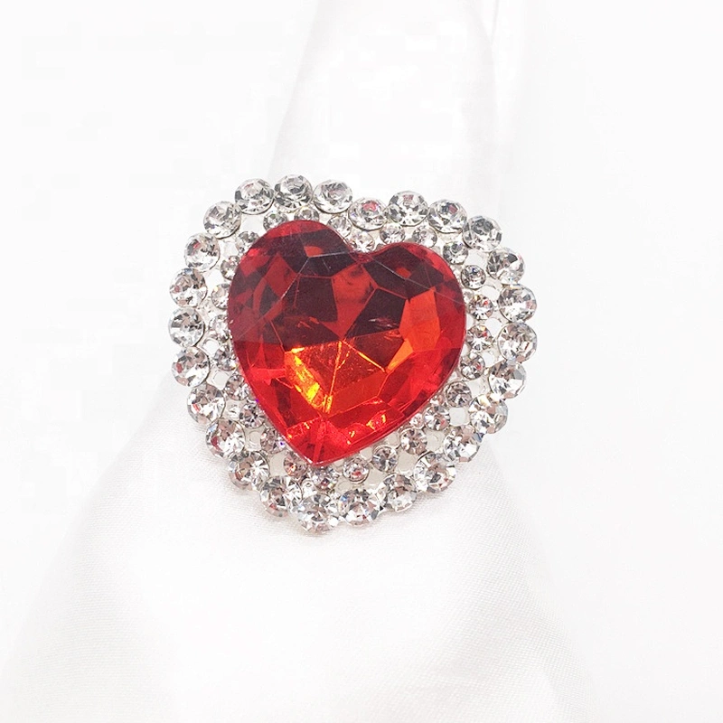 Red heart diamond acrylic bling stone napkin ring wholesale napkin holder for wedding decors