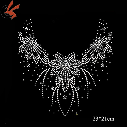FLOWER RHINESTONE HOTFIX HEAT TRANSFER MOTIF DESIGN