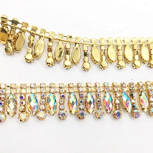 Guangzhou Factory Wholesale Fancy Gold Plated AB Crystal Rhinestone Chain Trims