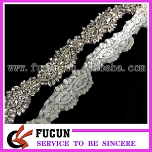 Wedding Bridal Sash Beaded Rhinestone Applique