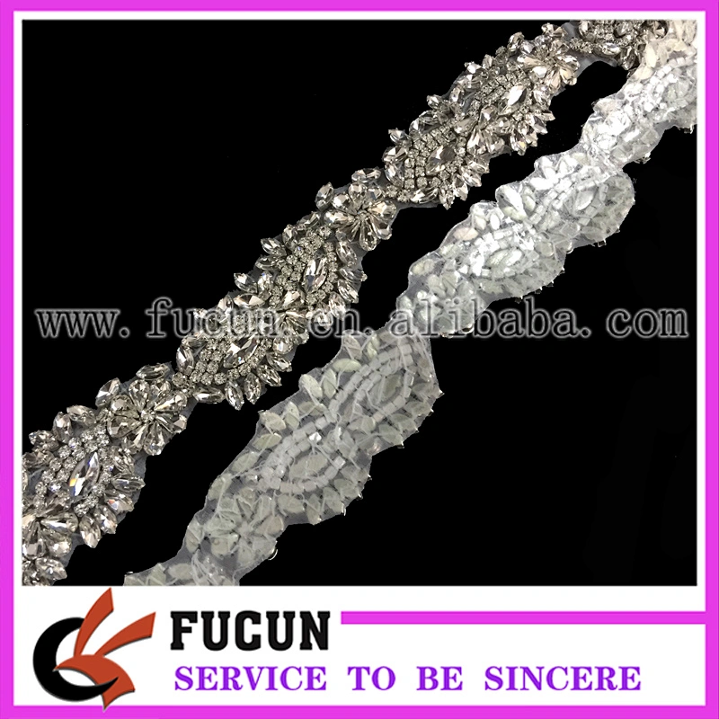 Wedding Bridal Sash Beaded Rhinestone Applique