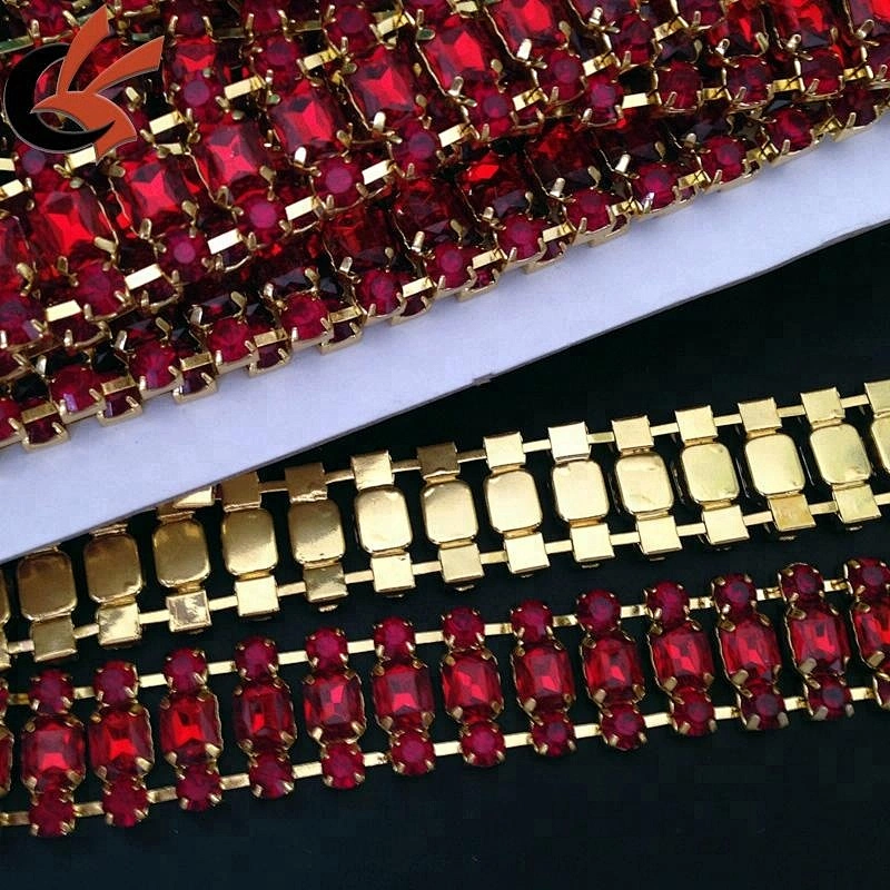 Crystal Rhinestone Chains Gold Plated Wedding Costume Applique Trim Decor