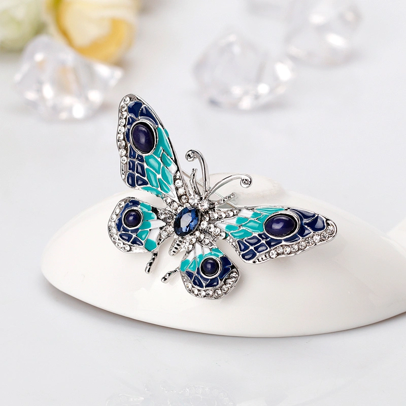 Fashion High Quality Oil Drip Rhinestone Butterfly Brooch