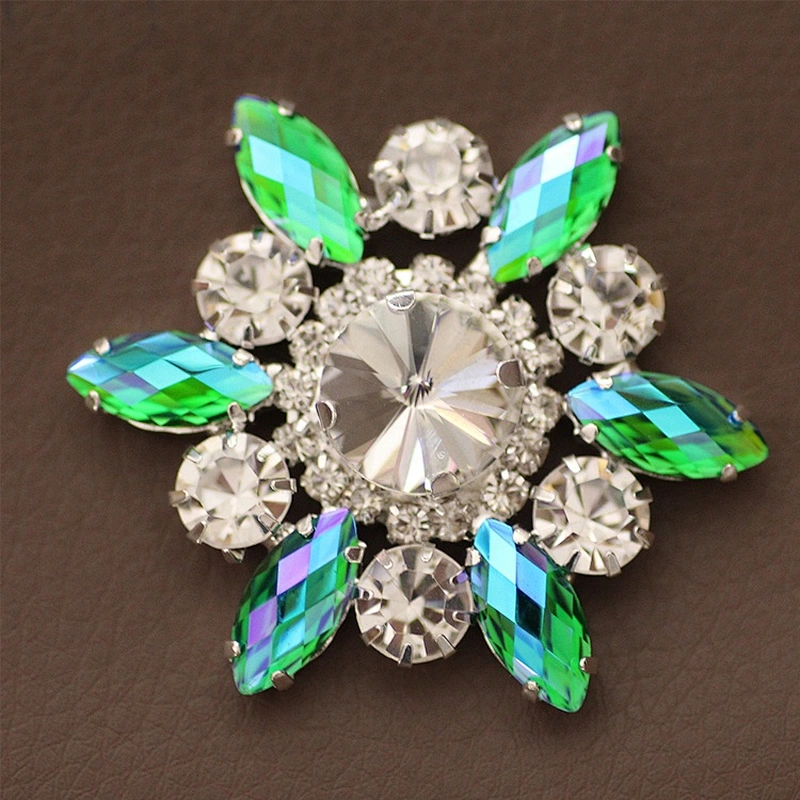 Crystal Flower Rhinestone With Claw Setting Silver Back Rhinestone Applique Buttons For Garments
