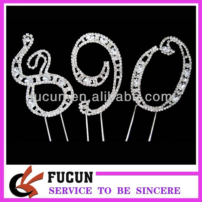hot sale number 0 1 2 3 4 5 6 7 8 9 rhinestone cake topper for birthday cake decoration