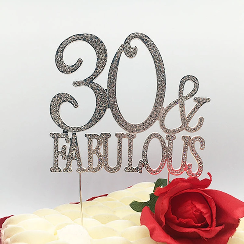 Wholesale Bling wedding decoration Diamante crystal 30 fabulous  cake topper