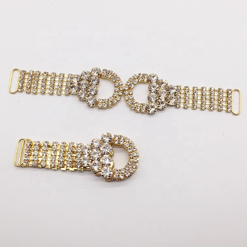New design women belt buckle decorative gold plated rhinestone swimwear connector for bikinisuit
