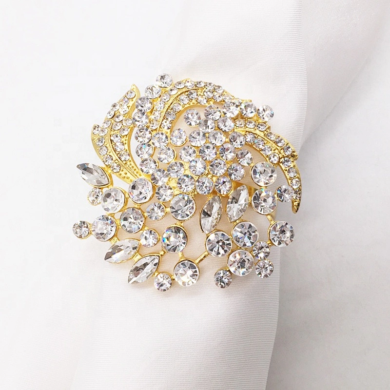 New design fashion wedding gold rhinestone floral napkin ring wholesale