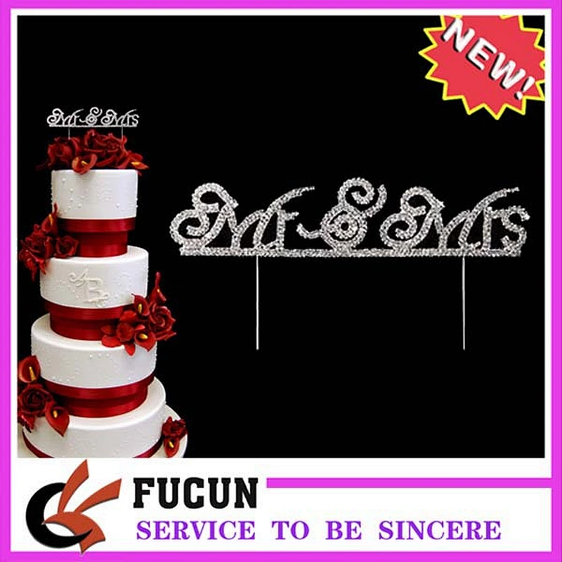 New Crystal Diamante Rhinestone Bling Mr & Mrs Wedding Cake Topper